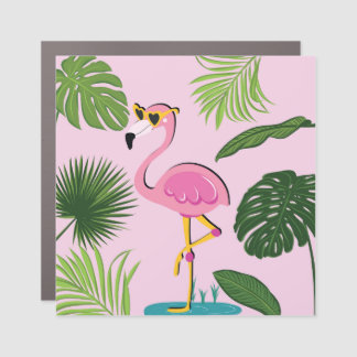 Flamingo Palm Leaves Tropical Design Car Magnet