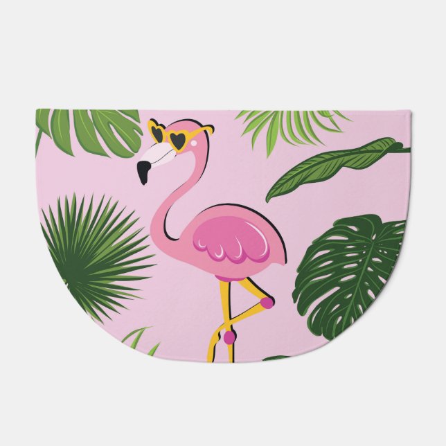Flamingo Palm Leaves Tropical Design Doormat (Front)