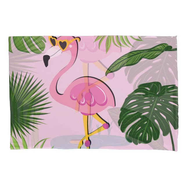 Flamingo Palm Leaves Tropical Design Pillow Case (Front)
