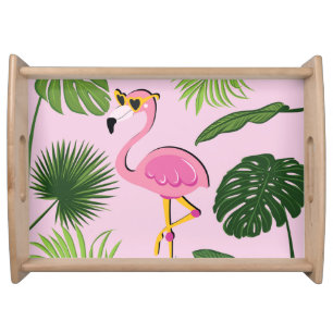 Flamingo Palm Leaves Tropical Design Serving Tray