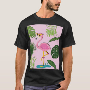 Flamingo Palm Leaves Tropical Design T-Shirt