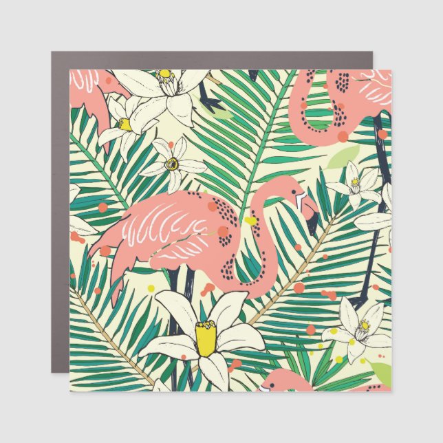 Flamingo Palm Leaves: Tropical Vintage Car Magnet (Front)