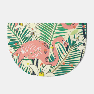 Flamingo Palm Leaves: Tropical Vintage Doormat