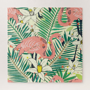 Flamingo Palm Leaves: Tropical Vintage Jigsaw Puzzle