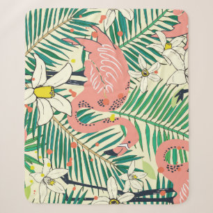Flamingo Palm Leaves: Tropical Vintage Sherpa Blanket