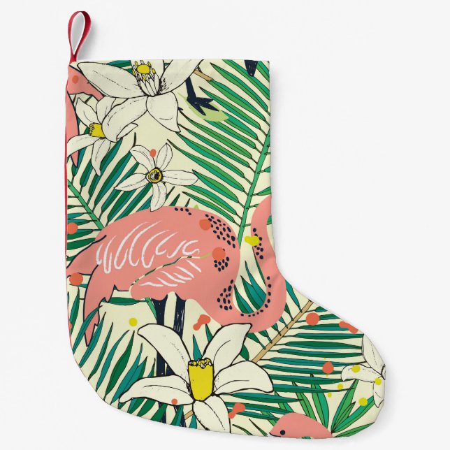 Flamingo Palm Leaves: Tropical Vintage Small Christmas Stocking (Front)