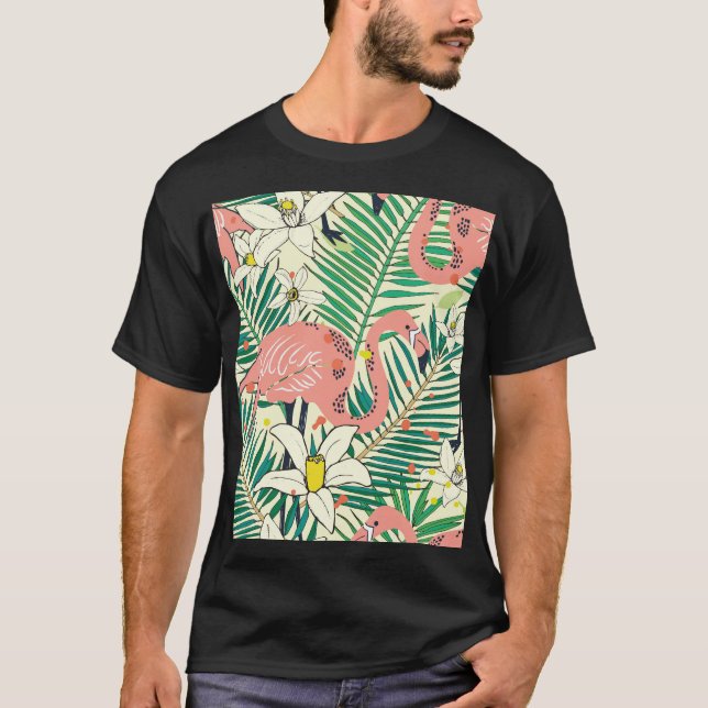 Flamingo Palm Leaves: Tropical Vintage T-Shirt (Front)