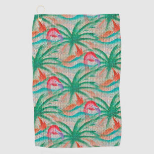 Flamingo Palm Tree Burlap Look Golf Towel