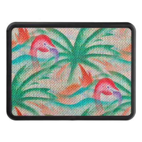 Flamingo Palm Tree Burlap Look Hitch Cover