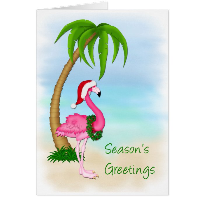 Flamingo Palm Tree Christmas Greeting Card