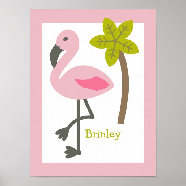 Flamingo + Palm Tree Personalized Nursery Artwork Poster (Front)