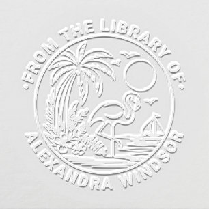 Flamingo Palm Tree Sailboat #2 Library Book Name Embosser