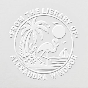 Flamingo Palm Tree Sailboat Library Book Name Embosser