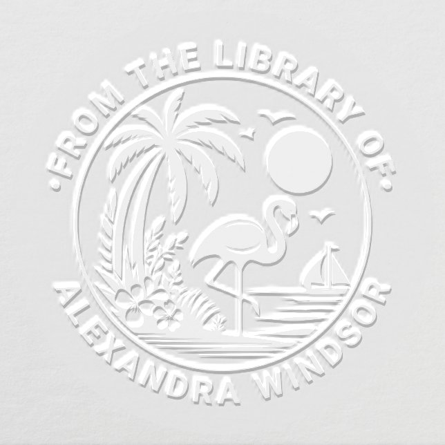 Flamingo Palm Tree Sailboat Library Book Name Embosser (Design)