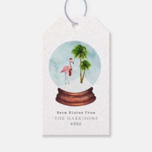 Flamingo Palm Tree Snow Globe Gift Tags