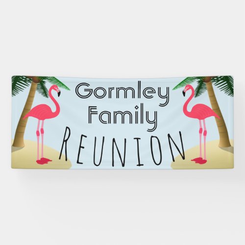 Flamingo Palm Tree Tropical Family Reunion Banner