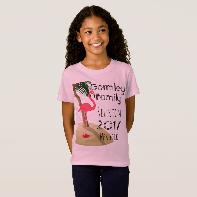 Flamingo Palm Tree Tropical Family Reunion Girls T-Shirt (Front Full)