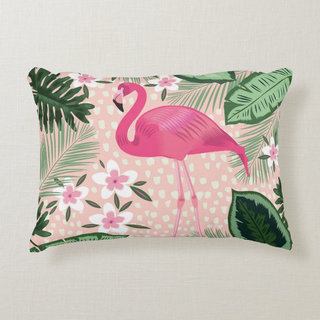 Flamingo, palm trees, kitchen design accent pillow (Front)