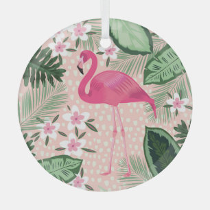 Flamingo, palm trees, kitchen design glass ornament