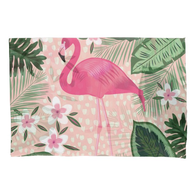 Flamingo, palm trees, kitchen design pillow case (Front)