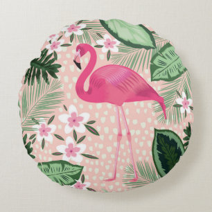 Flamingo, palm trees, kitchen design round pillow