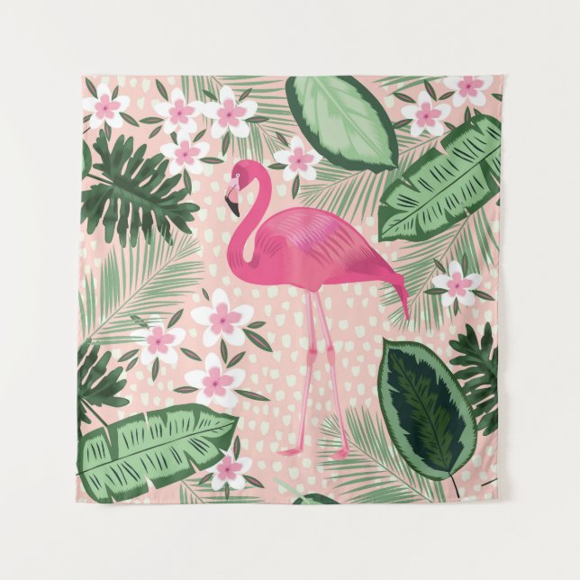 Flamingo, palm trees, kitchen design tapestry (Front)