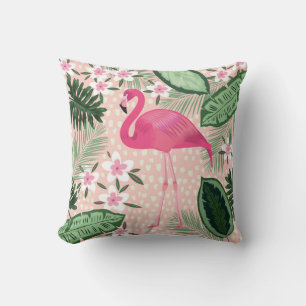 Flamingo, palm trees, kitchen design throw pillow