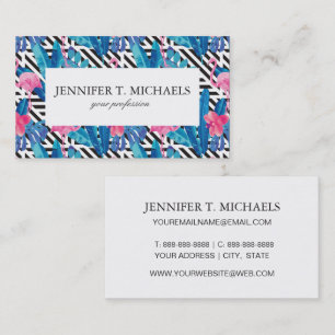 Flamingo & Palms on Geometric Pattern Business Card