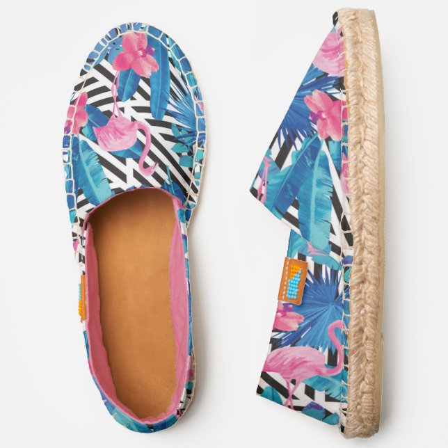 Flamingo & Palms on Geometric Pattern Espadrilles (Side)
