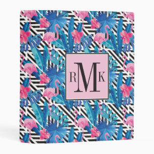Flamingo & Palms on Geometric Pattern Mini Binder