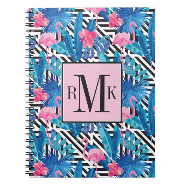 Flamingo & Palms on Geometric Pattern Notebook (Front)
