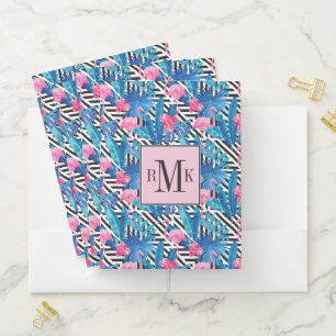 Flamingo & Palms on Geometric Pattern Pocket Folder