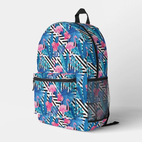 Flamingo  Palms on Geometric Pattern Printed Backpack