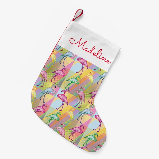 Flamingo Parade | Add Your Name Small Christmas Stocking (Front (Hanging))