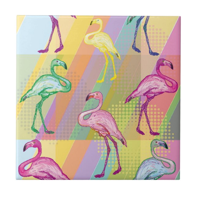 Flamingo Parade Ceramic Tile (Front)