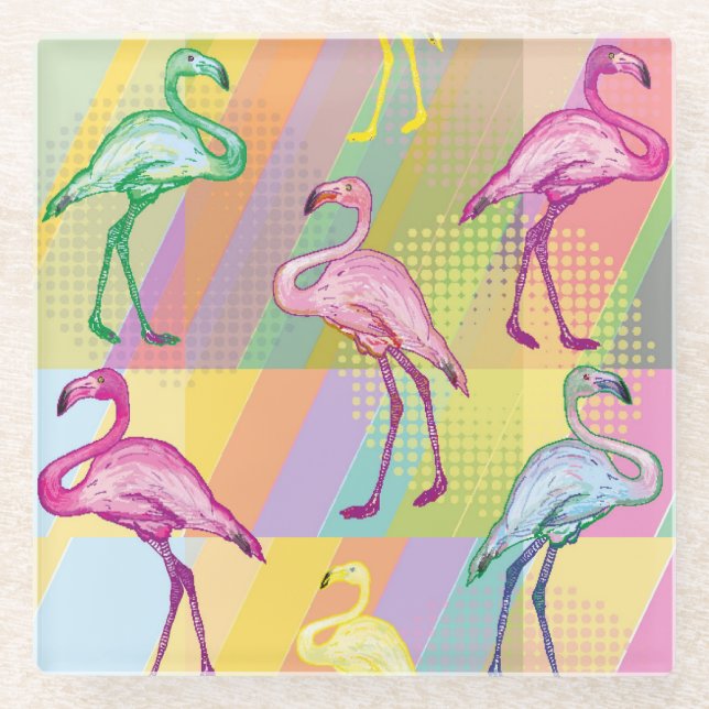 Flamingo Parade Glass Coaster (Front)