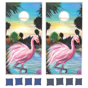 Flamingo Paradise Cornhole Set