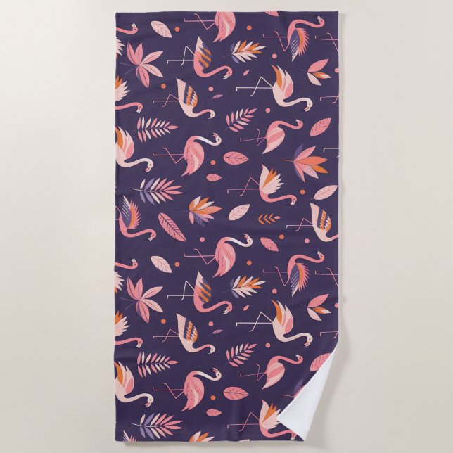 Flamingo Paradise Pattern Beach Towel (Front)