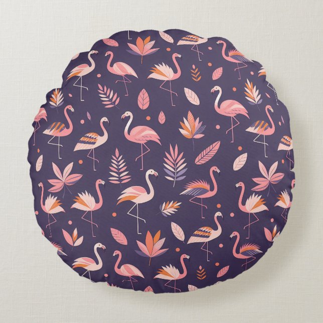 Flamingo Paradise Pattern Round Pillow (Front)