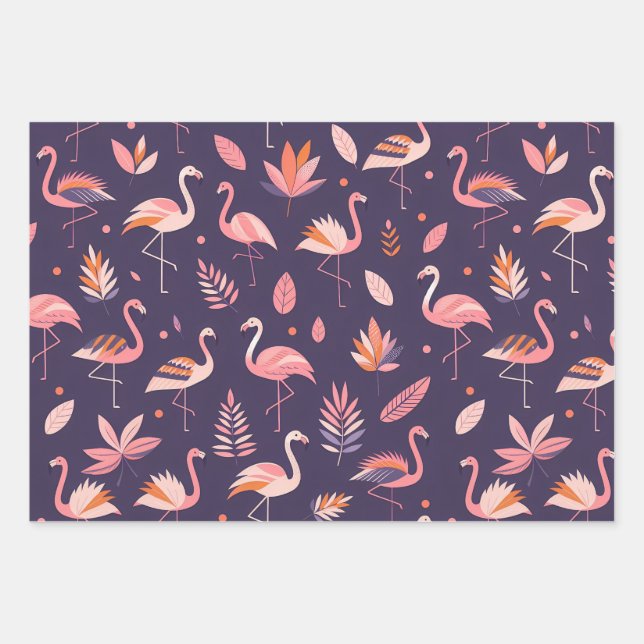 Flamingo Paradise Pattern Wrapping Paper Sheets (Front)