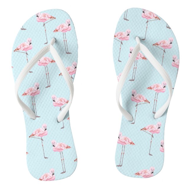 FLAMINGO PARK BLUE Slim Strap FlipFlops Thongs (Footbed)