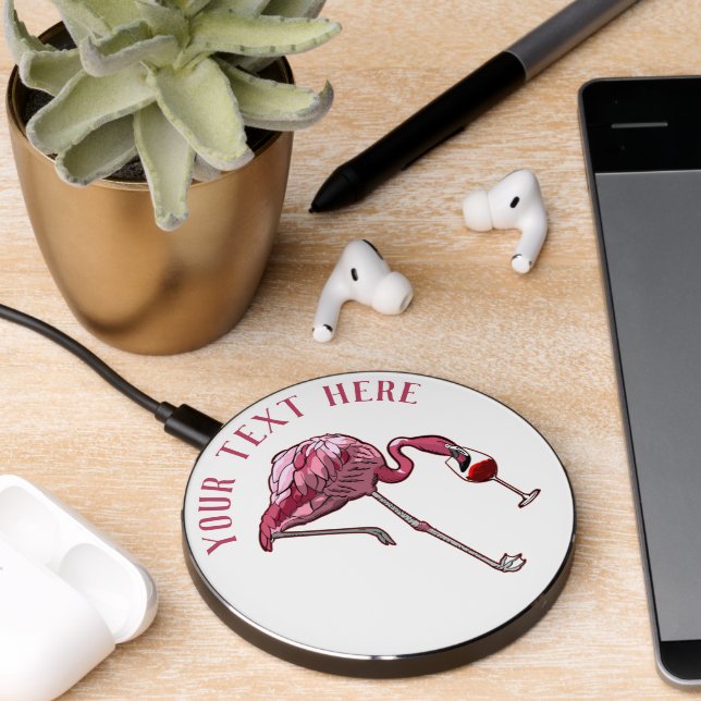 Flamingo Party Bird Personalized Wireless Charger (Desk 2)