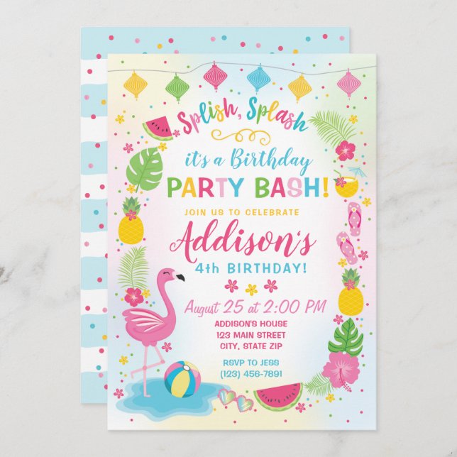 Flamingo Party Birthday Invitation (Front/Back)
