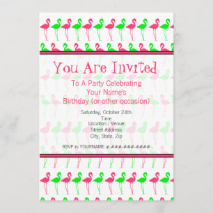 Flamingo Party Invitation - Pink and Green Pattern