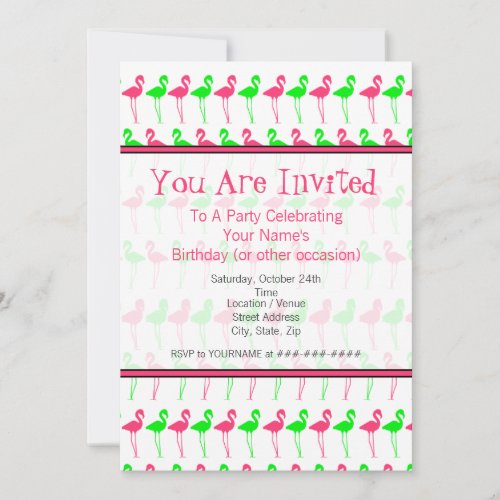 Flamingo Party Invitation - Pink and Green Pattern