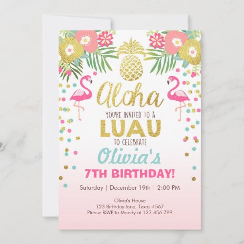 Flamingo party invitation Tropical Birthday luau
