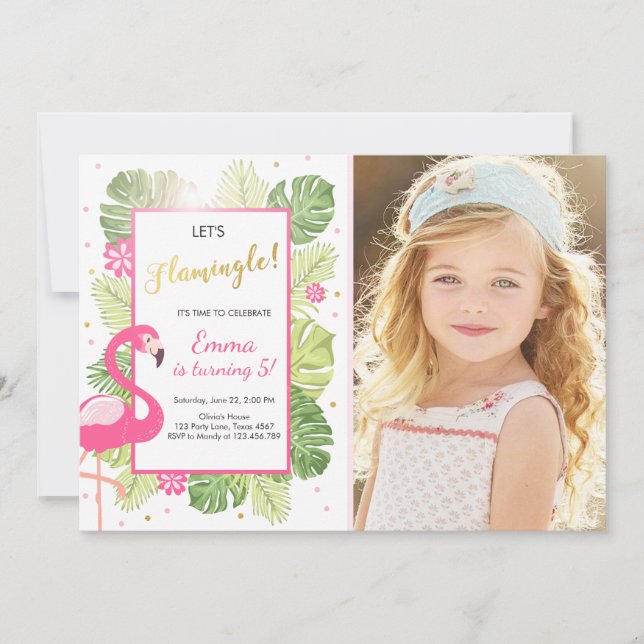 Flamingo party invitation Tropical Birthday luau (Front)