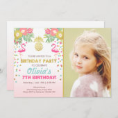 Flamingo party invitation Tropical Birthday luau (Front/Back)