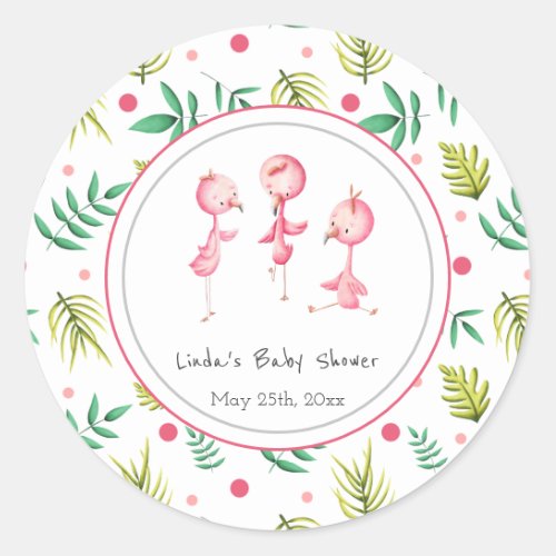 Flamingo Party Personalized Baby Shower Classic Round Sticker