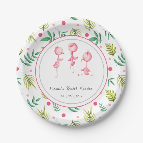 Flamingo Party Personalized Baby Shower Paper Plates